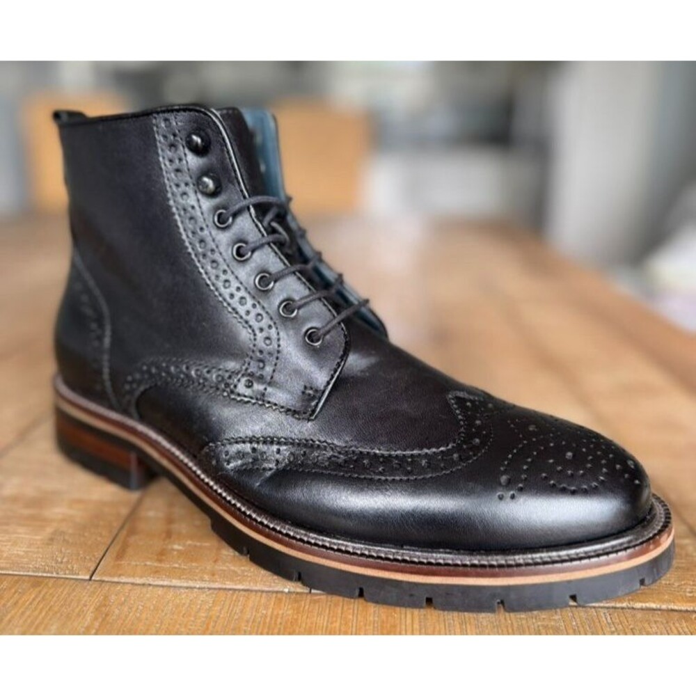 Johnston & Murphy Flex Cody Wingtip Black Leather Zip Lug Sole Boot 8M